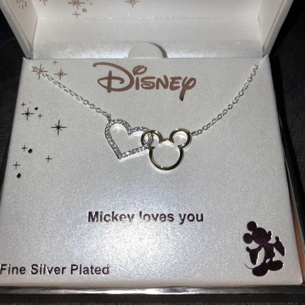Disney LA Rocks Fine Silver "Mickey Loves You" Necklace